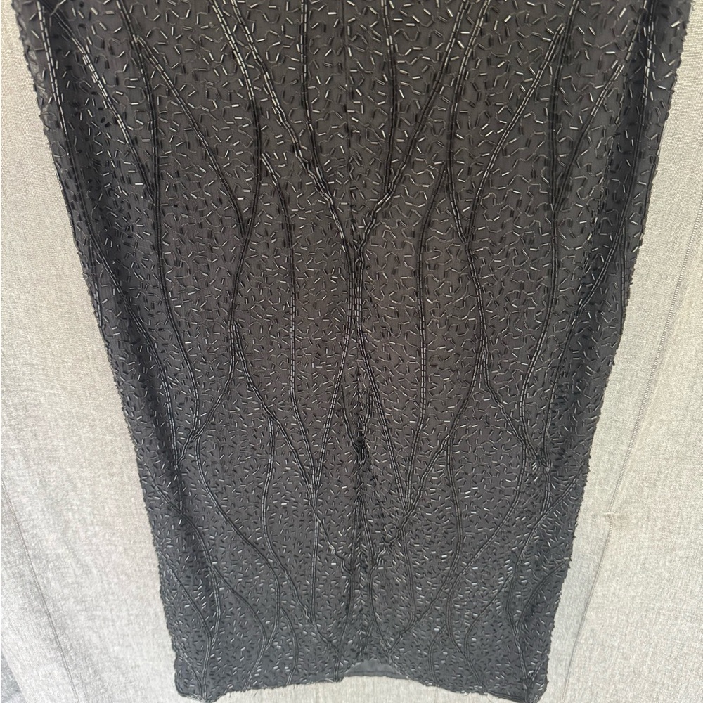 Vintage SCALA Silk Beaded Formal Evening Maxi Dress Petite Small Silver Black - Picture 8 of 13